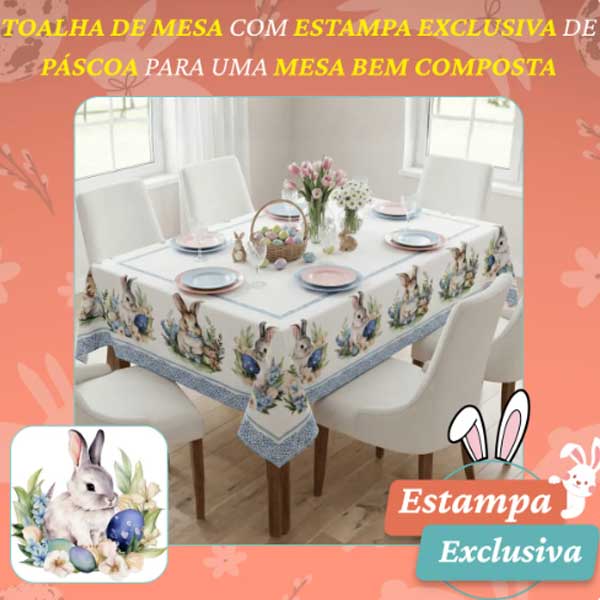 Toalha De Mesa Páscoa 8 Lugares Ideal Mesa Posta E Decoração - Image 3