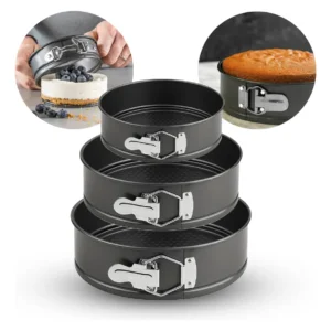 Kit 3 Formas Para Bolo Torta Com Fundo Removível Antiaderente Aço Carbono Redondas Preto