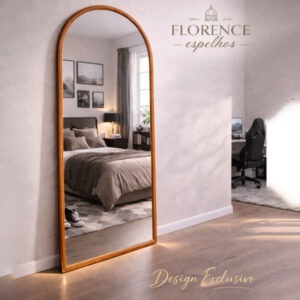 Espelho Verona Oval Base Reta Corpo Inteiro Com Moldura em Couro Premium 120x50 Sala Quarto
