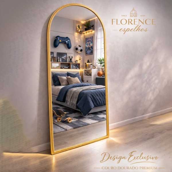 Espelho Verona Oval Base Reta Corpo Inteiro Com Moldura em Couro Premium 120x50 Sala Quarto - Imagem 3