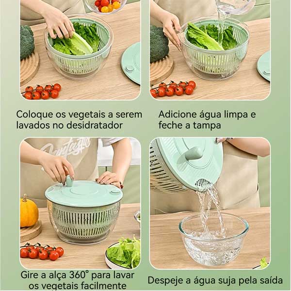 Seca Salada Centrífuga Grande 4 Litros Secador Manual de Folhas Verduras Frutas Vegetais Cozinha - Imagem 6