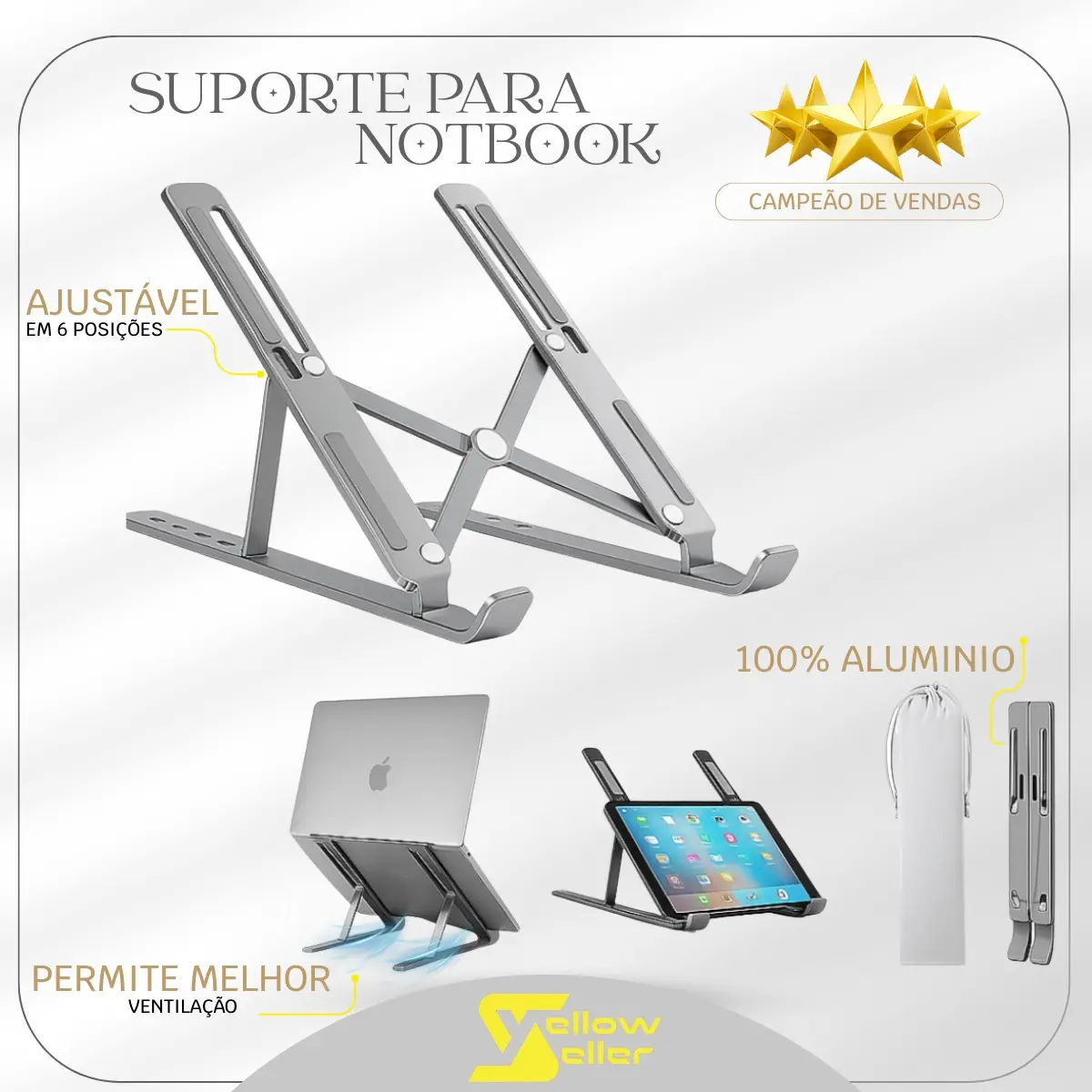 Suporte Ajustável Notebook Alumínio Yellowseller Dobrável Ergonômico